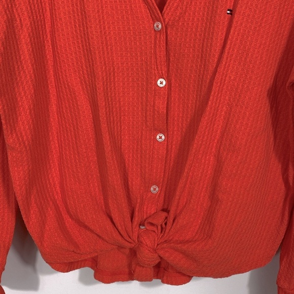 🌸Tommy Hilfiger Womens Ribbed Button Front Top Red Medium - Picture 5 of 9